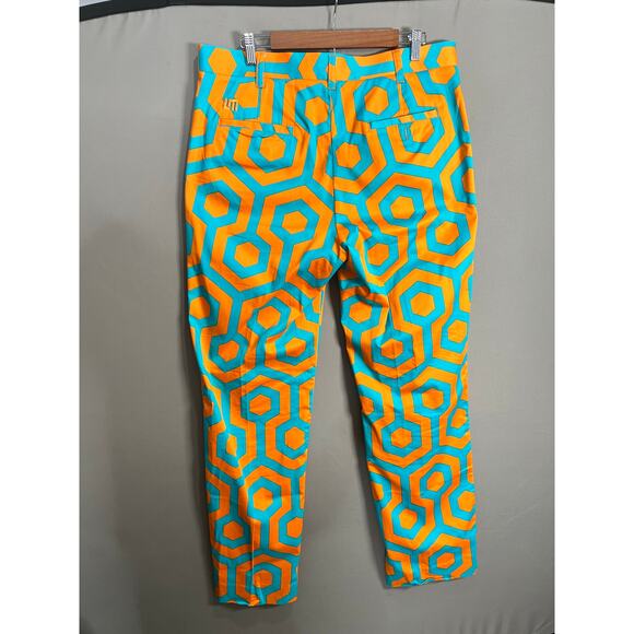 Loudmouth Golf Pants Sz 36x34L Orange And Teal Geometric Hexagon Athletic Retro - Picture 2 of 15
